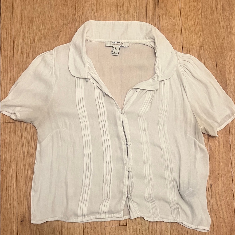 Forever 21 Cream Short-Sleeve Button-Down Shirt